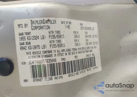 2005 Chrysler Pt Cruiser from USA, damaged, VIN 3C4FY48B85T635008